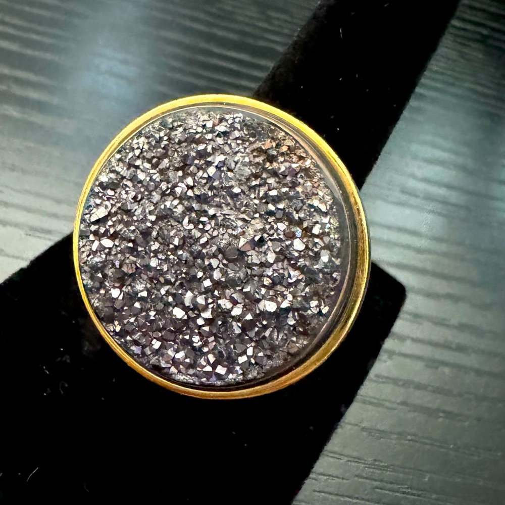 Silver Round Agate Druzy Ring - image 4